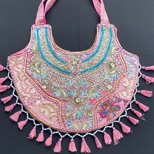 Embroidered Pink Handbag